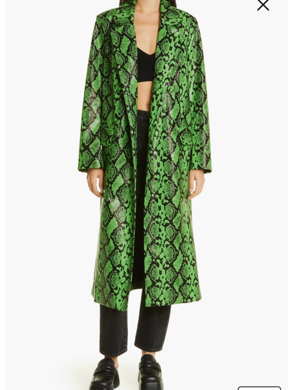 Simon Miller Green Snake-Print Long Trench Coat